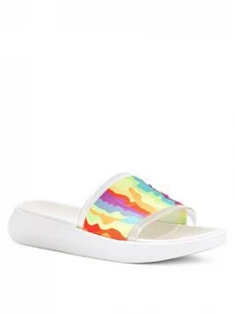 Image of UGG Slide Cali Collage Flat Sandal - Multi, Rainbow Stripes, Size 3, Women