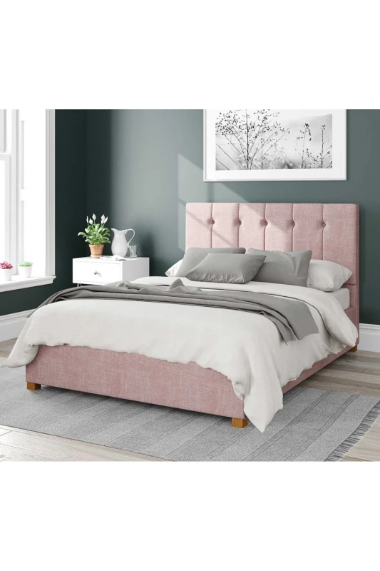Image of Aspire Aspire Hepburn Upholstered Ottoman Storage Bed, Pure Pastel Cotton Fabric in Rose Size: Small Double Rose Small Double Unisex 5057632167354