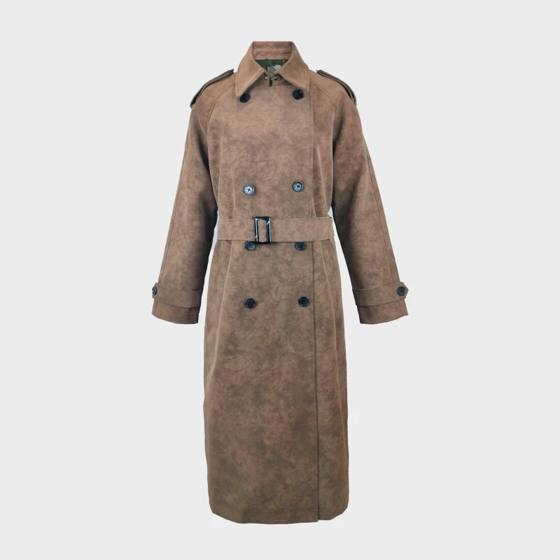 Image of Biba Womens Suede Long Sleeve Calf Length Faux Leather Jacket Chocolate female 8 (XS)