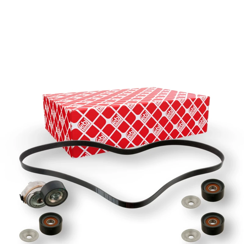 Image of FEBI BILSTEIN 45968 V-ribbed belt set with tensioner element V-Ribbed Belt Set (542)