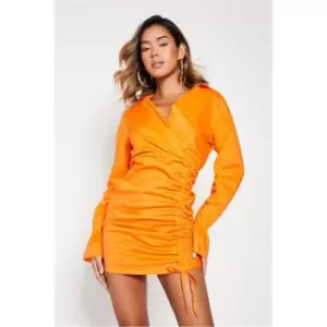 Image of I Saw It First Ruched Detail Shirt Dress - Orange