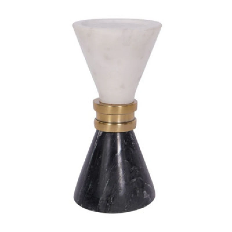 Image of Buttercup Farm Ravello Candle Holder - Aluminium/marble - L10 X W10 X H25cm - Black/white