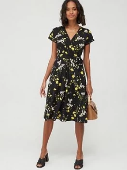 Image of Wallis Meadow Flower Wrap Dress - Black, Size 10, Women