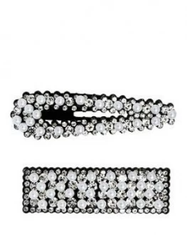 image of Mood Silver Plated 2 Pack Crystal And Pearl Hair Clips