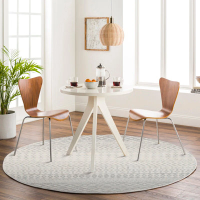 Image of Livabliss Round Scandi Geometric Light Grey/white Mila Area Rug 160 X 160 Cm - Easy Care, Non Shedding, Ideal For Living Room & Bedroom
