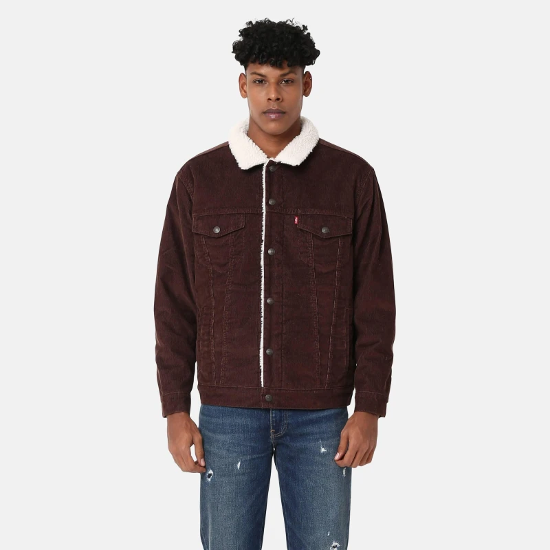 Image of Levis Mens Type 3 Sherpa Cotton Mix Long Sleeve Denim Jacket Chicory Coffee male S
