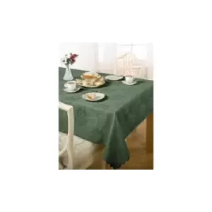 image of Emma Barclay Damask Rose Tablecloth, Forest Green, 60 x 84 Inch