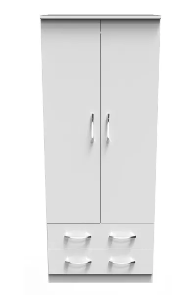 image of Hampshire 2 Drawer Double Wardrobe in White (Ready Assembled)