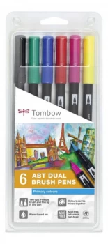 image of Tombow ABT Dual Brush Pen 2 tips Primary Colours PK6