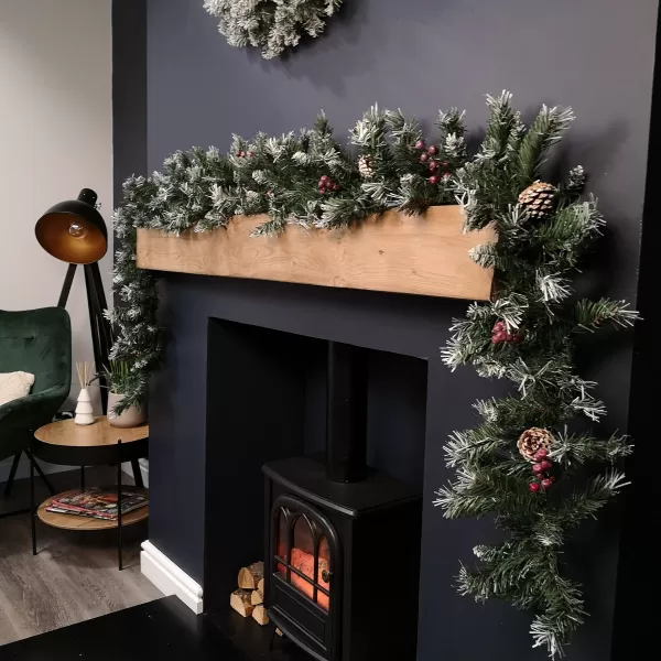 Image of 2.7m Green Mixed Needle Christmas Garland with Pine Cones and Red Berries