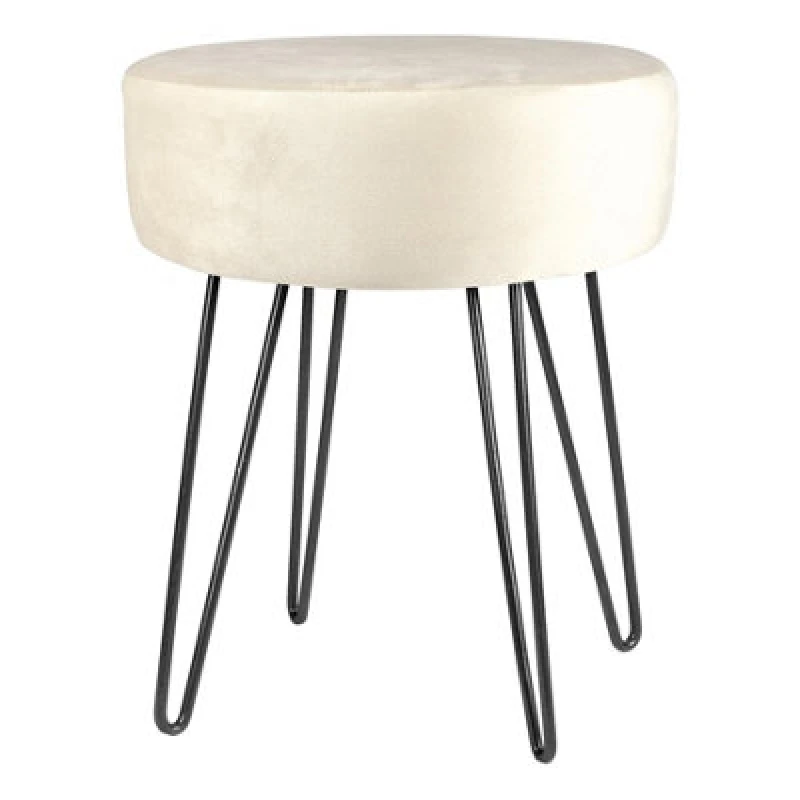 Image of Harbour Housewares Round Velvet Footstool - H40 x D35cm - Black Legs Cream