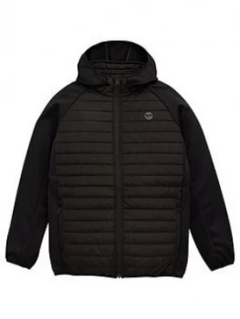 Image of Jack & Jones Junior Boys Essential Jersey Sleeve Padded Jacket - Black, Size Age: 10 Years