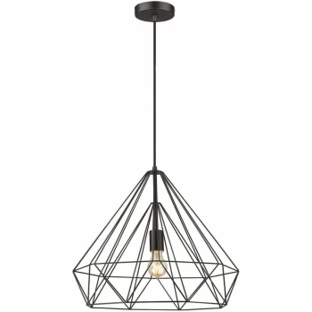 Spring Lighting - 1 Light Wire Large Ceiling Pendant Matt Black, E27