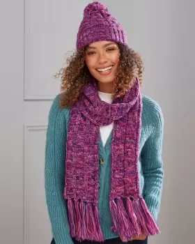 image of Cotton Traders Womens Cable Knit Hat & Scarf Set in Multi