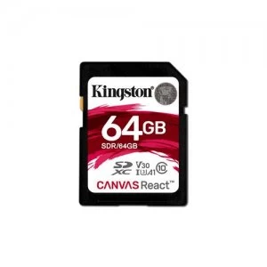 Image of Kingston Technology SD Canvas React memory card 64GB SDXC Class 10 UHS-I