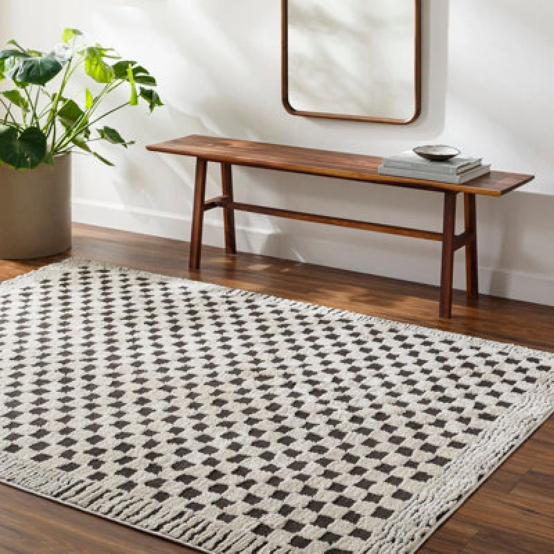 Image of Livabliss Scandi Modern High Pile Black Checkered Ekta Area Rug 200 X 275cm - Easy Care, Ideal For Living Room & Bedroom