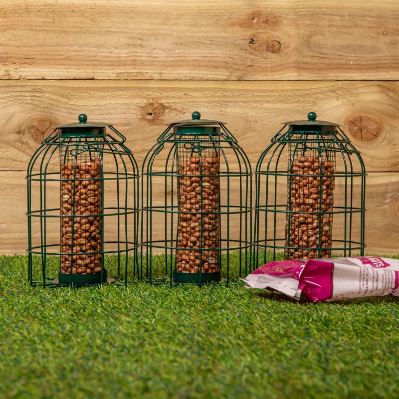 Image of Pack of 3 Samuel Alexander Metal Hanging Bird Nut Feeder with Squirrel Guard & Pack of Nut Feed