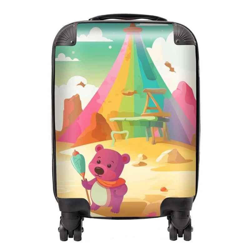 Image of Warren Reed - Designer Purple Bear On A Beach Holiday Suitcase in Yellow Size: Large Yellow Unisex Large
