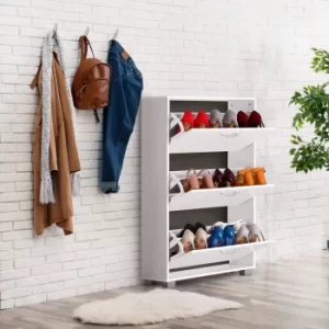 Image of Shoe Storage Cabinet White with 3 Flip Doors