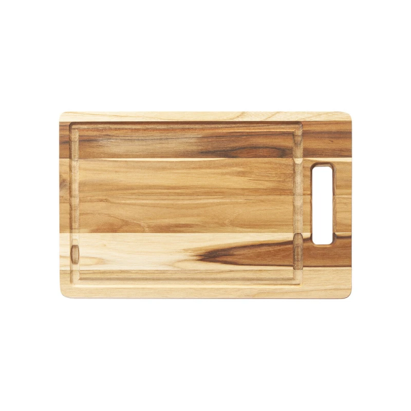 Image of Stolf Rectangular Teak Wood Barbecue Board Edge Grain with Handle & Juice Groove 39 x 25cm Natural unisex