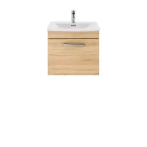 image of Nuie Athena 500 Wall Hung Single Drawer Vanity & Curved Basin - Natural Oak