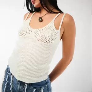 image of Missguided Crochet Bust Double Strap Cami Knit Top - Cream