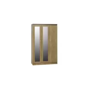 Image of Charles 3 Door All Hanging Wardrobe Oak Effect Veneer & Walnut Trim - Seconique