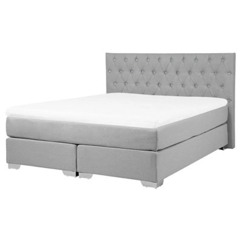 Image of Beliani Divan Bed Fabric Duchess 160 X 200 Cm (Eu King Size) Light Grey