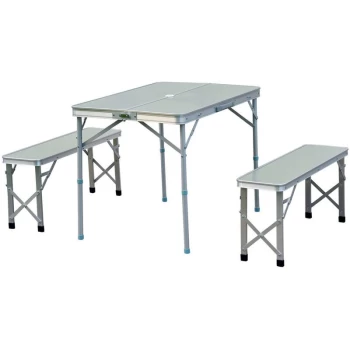 image of 3pc Folding Picnic Table Bench Set Foldable Portable Outdoor Stools Garden BBQ Patio Party Camping Aluminum - Outsunny