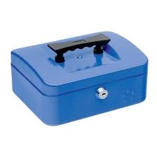 image of 5 Star Facilities Cash Box with 5 compartment Tray Steel Spring Lock 8" W200xD160xH70mm Blue