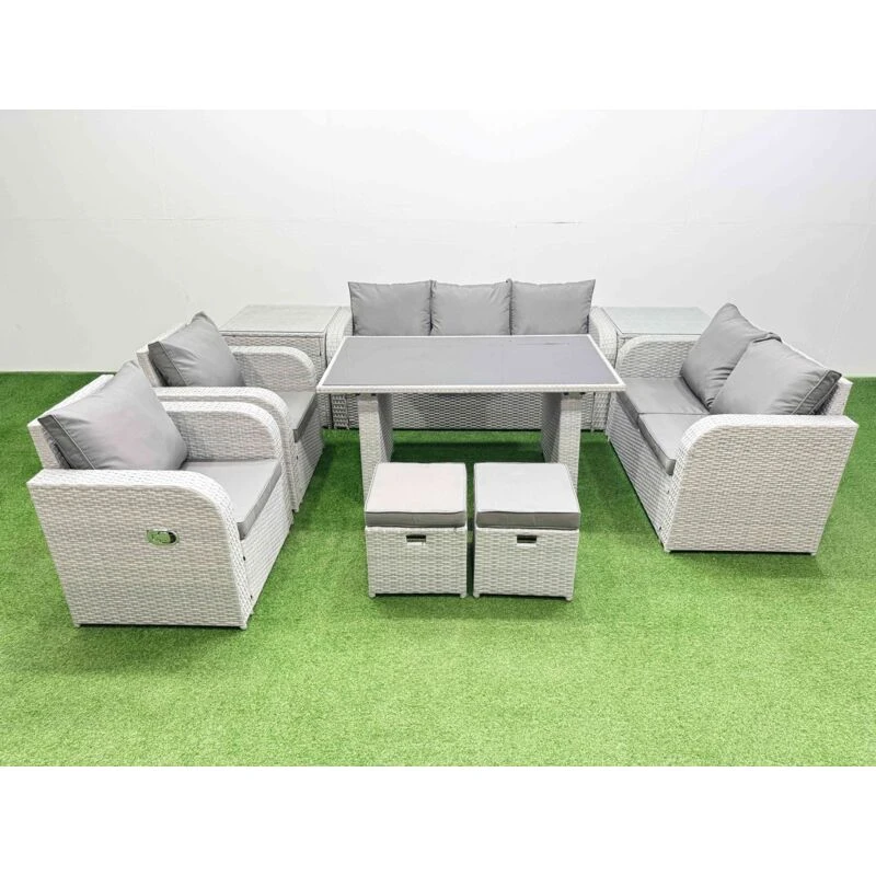 Image of Fimous 9 Seater Garden Furniture Set 2 Small Stools 2 Side Tables in Light Grey Light Grey Unisex