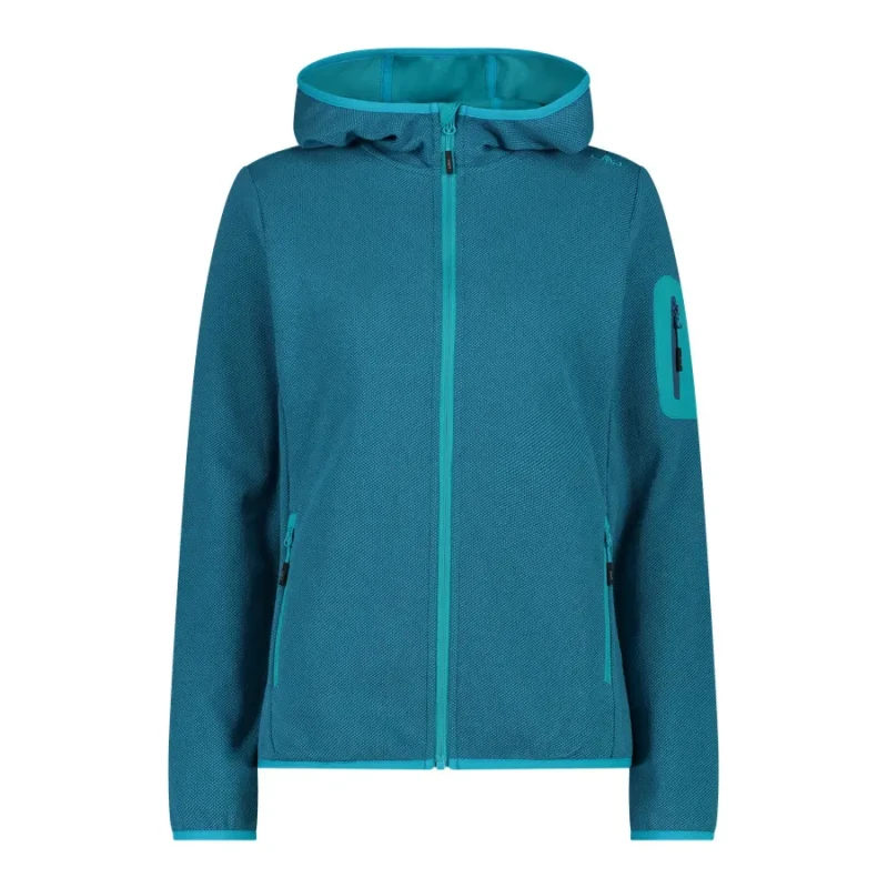 Image of CMP Womens Hoodie with Mesh Inserts CMP Knit-Tech Turquoise Female 2XS