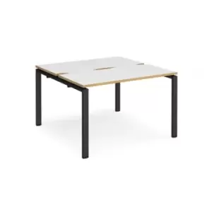 Image of Bench Desk 2 Person Starter Rectangular Desks 1200mm White/Oak Tops With Black Frames 1200mm Depth Adapt