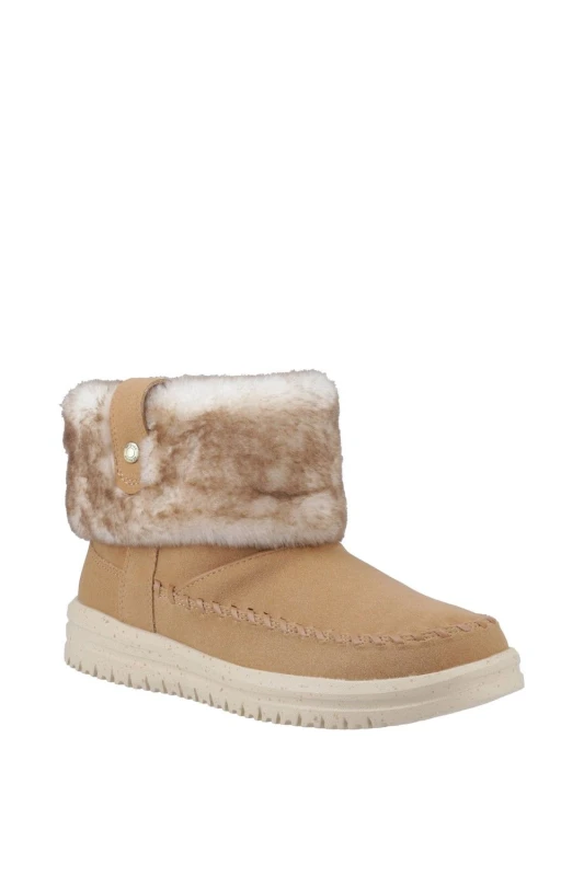 Image of HEYDUDE Womens Camden Cuff Classic Cozy Boot in Light Brown Size: 7 Light Brown Female 7