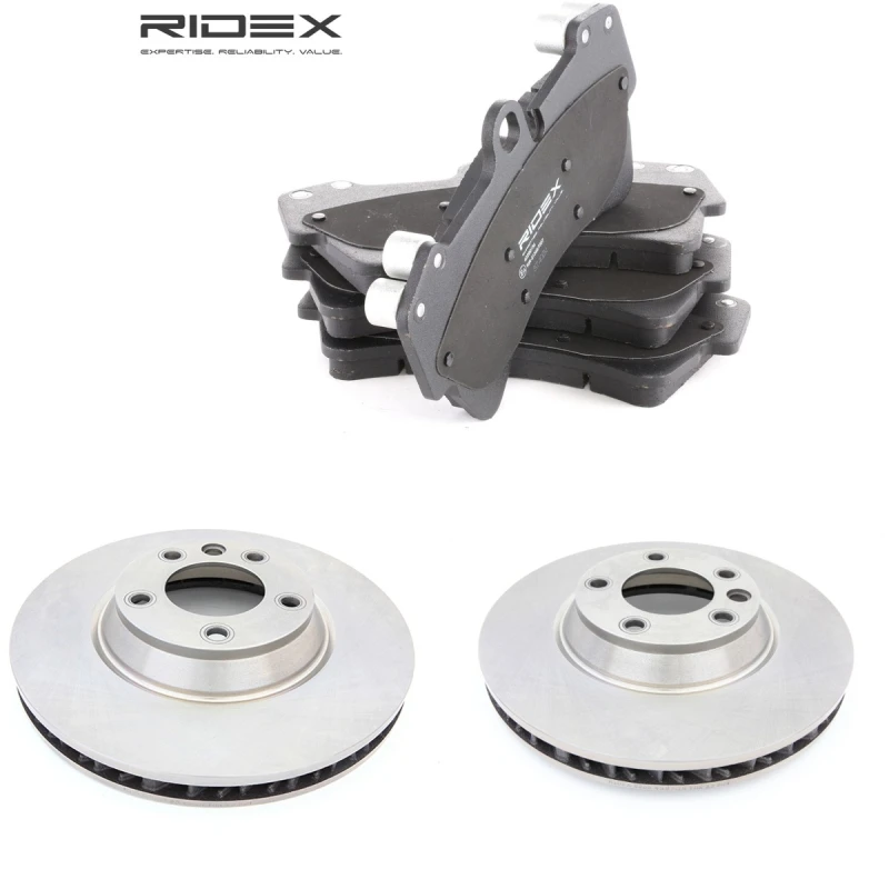 Image of RIDEX 3405B1169 Brake disc and pads set Front Axle Right, Brake Disc Type: Vented, prepared for wear warning indicator Brake Set,disc brakes (3405)