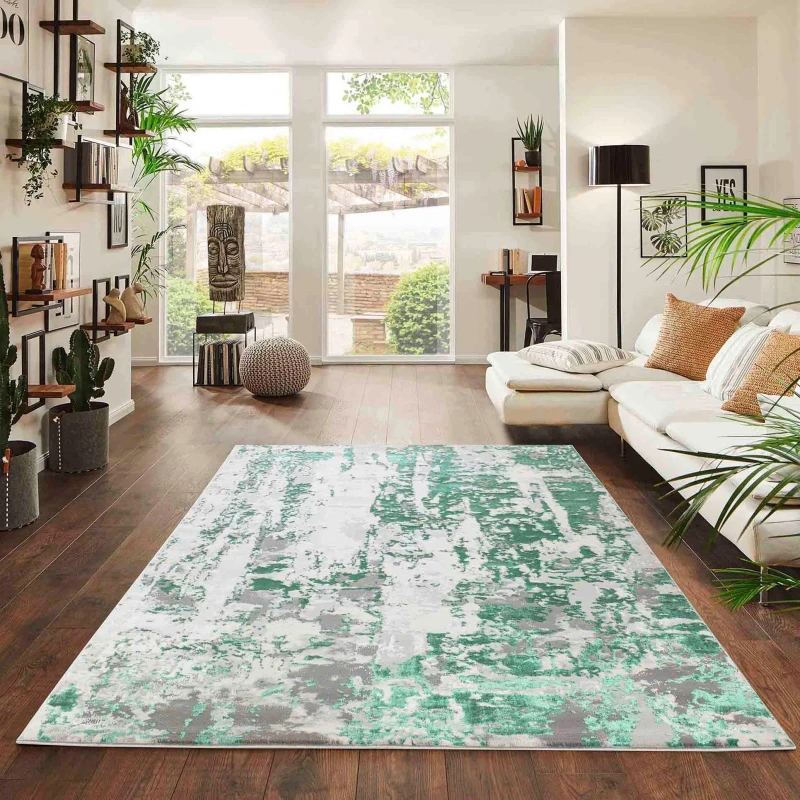 Image of Styra Modern Grunge Abstract Area Rugs Aqua 120X170 Cm