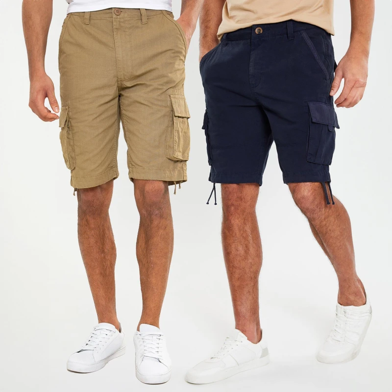 Image of Threadbare 2 Pack 'Kentmere' Cotton Cargo Shorts Navy