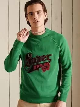 Image of Superdry Varsity Cotton Crew, Green Size M Men
