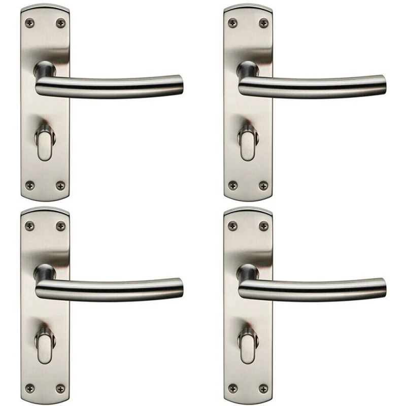 Image of Loops 4x Arched Lever on Bathroom Backplate Door Handle Thumbturn Lock Satin Steel Metallics