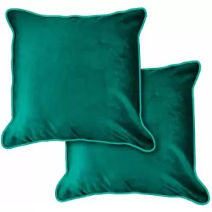 Image of Emma Barclay Chelsea Velvet Soft Touch Piped Cushion Cover, Green, 43 x 43 Cm