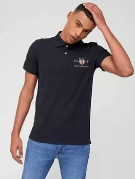 image of Gant Gant Archive Shield Pique Polo Shirt, Black, Size L, Men