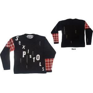 Image of The Sex Pistols - Distressed Tartan Logo Unisex Large Jumper - Black