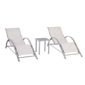 Image of Outsunny Rattan 3 Pieces Lounge Chair Set Garden Sunbathing Chair W/ Table Cream