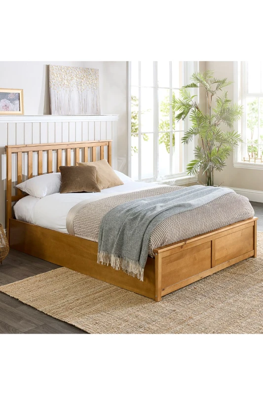 Image of Aspire Wooden Ottoman Storage Bed in Natural Size: Small Double Natural Unisex Small Double