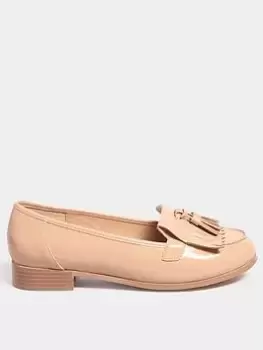 Image of Yours Yours Wide Fit Patent Tassel Loafer Nude, Nude, Size 10, Women