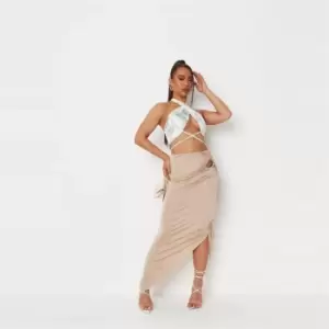 Image of Missguided Slinky Ruched Asymetric Skirt - Neutral