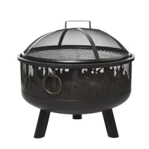 image of Outsunny 2-in-1 Outdoor Fire Pit with Cooking Grate Steel BBQ Grill Bowl Heater with Spark Screen Cover, Fire Poker for Backyard Bonfire Patio