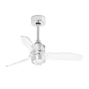 image of Just LED Chrome, Transparent Ceiling Fan 81cm Smart - Remote Included, 3000K