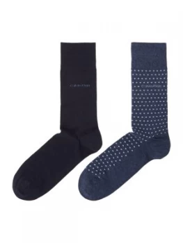 Image of Mens Calvin Klein 2 pack spot and plain flat knit socks Blue