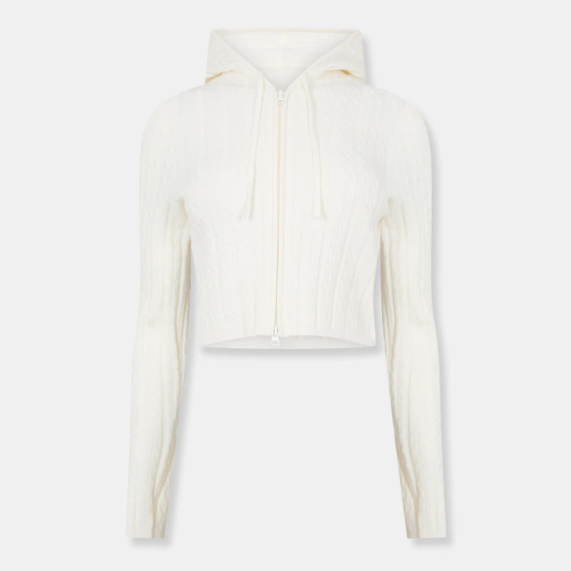 Image of Jack Wills Womens Full Zip Cable Knit Jumper Vintage White female 8 (XS)